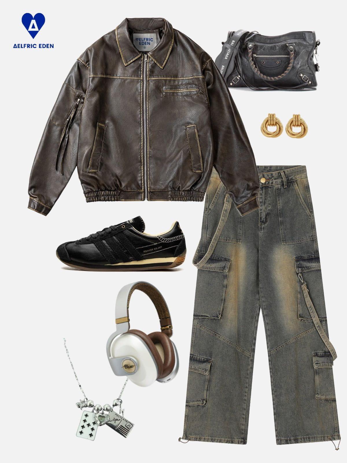 Aelfric Eden Multi Pocket Faux Leather Cropped Jacket Product Image