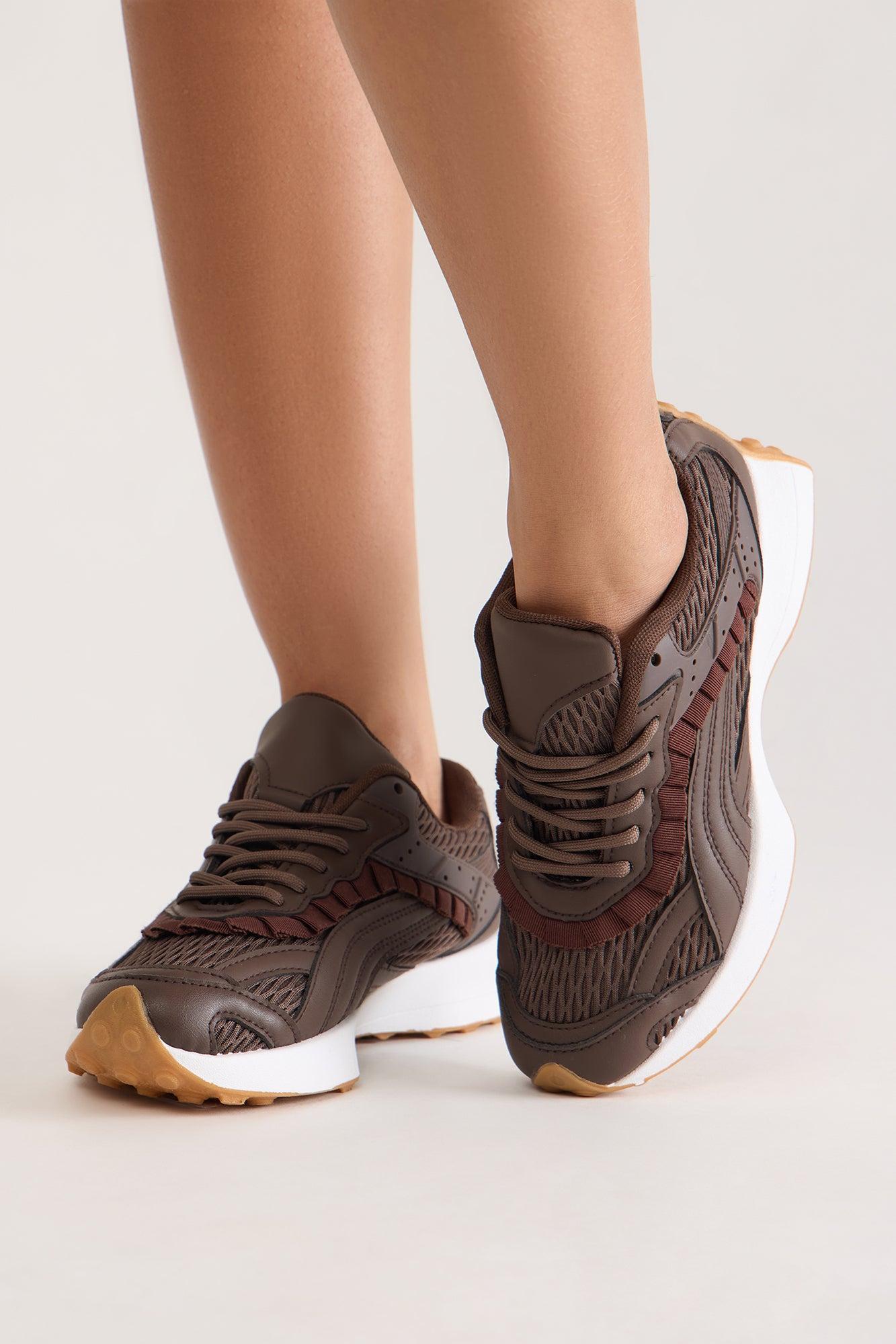 Kelsol Ruffle Sneakers - Brown Product Image