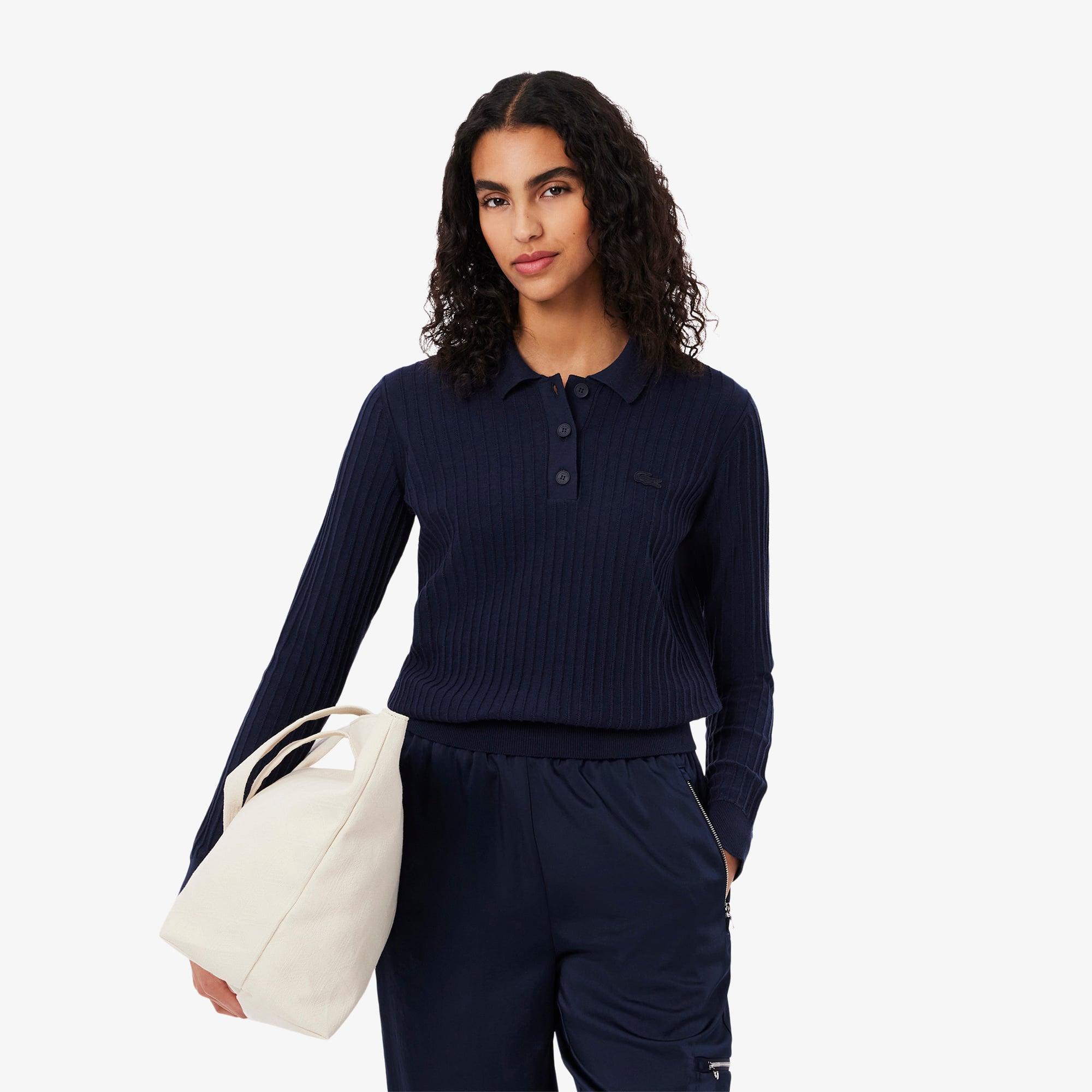Regular Fit Ribbed Knit Polo Shirt Product Image