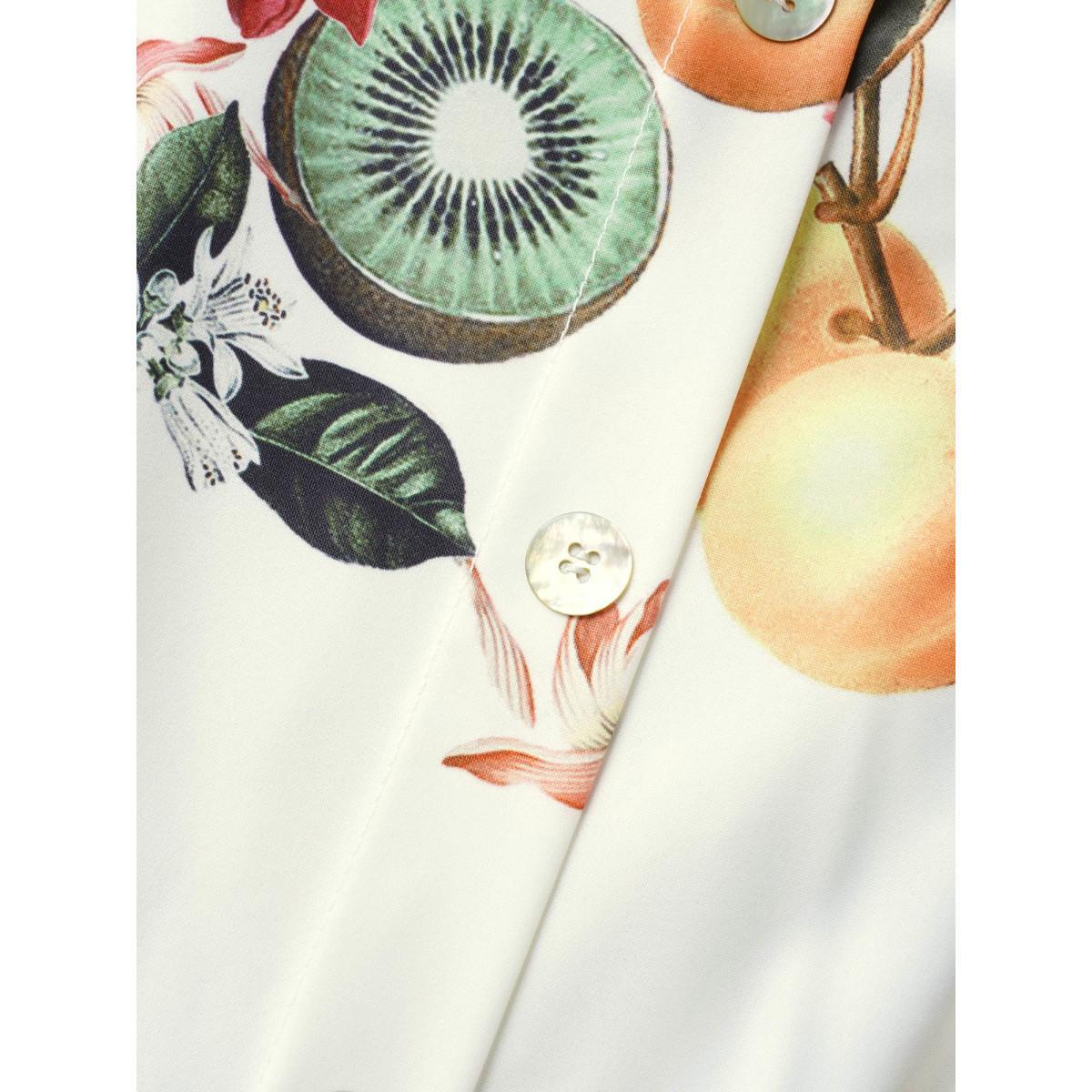 Plus Size Citrus Square Neck Fruit Print Button Detail Dress Multicolor Women Elegant Button Square Neck Short sleeve Curvy Midi Dress BloomChic 12/L Product Image