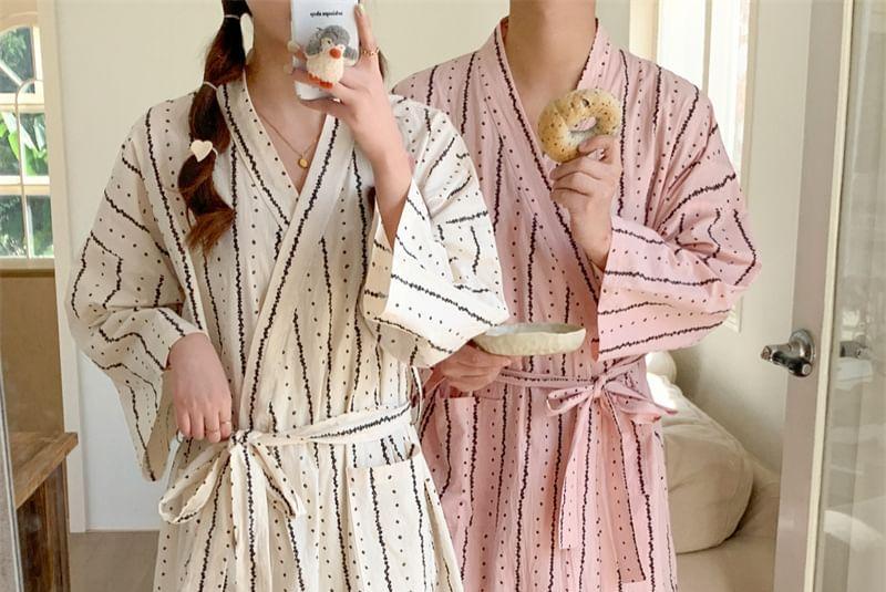 Couple Matching Patterned Print Pajama Robe Product Image
