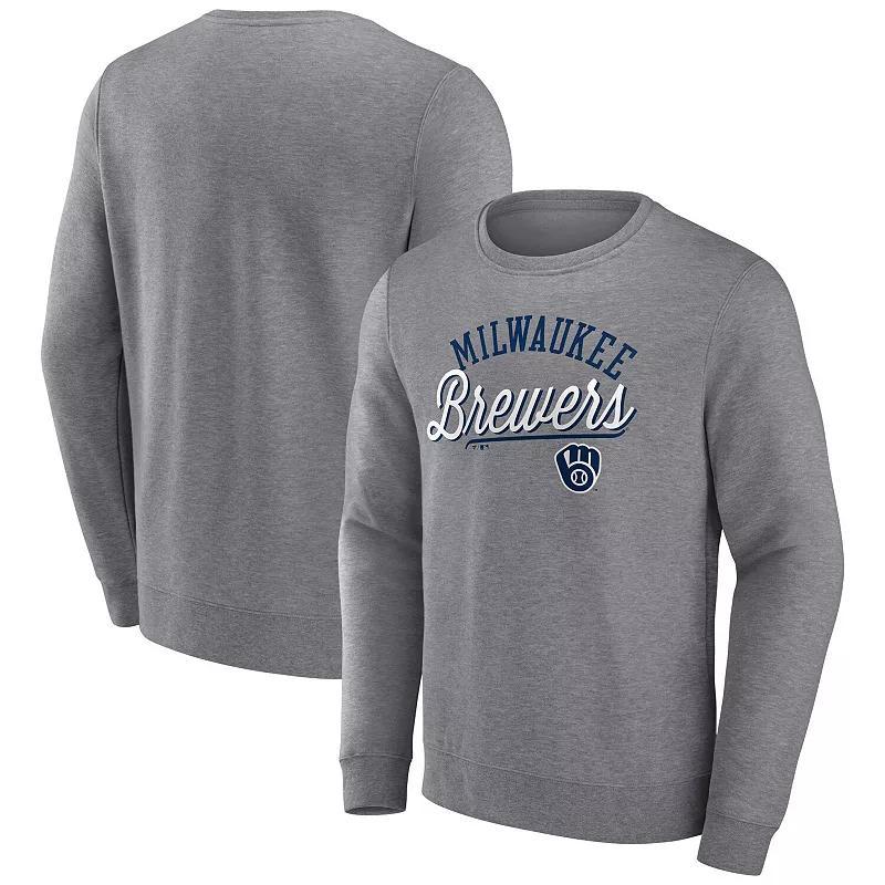 Men's Fanatics Branded Heather Gray Milwaukee Brewers Simplicity Pullover Sweatshirt, Size: 3XL, Grey Product Image