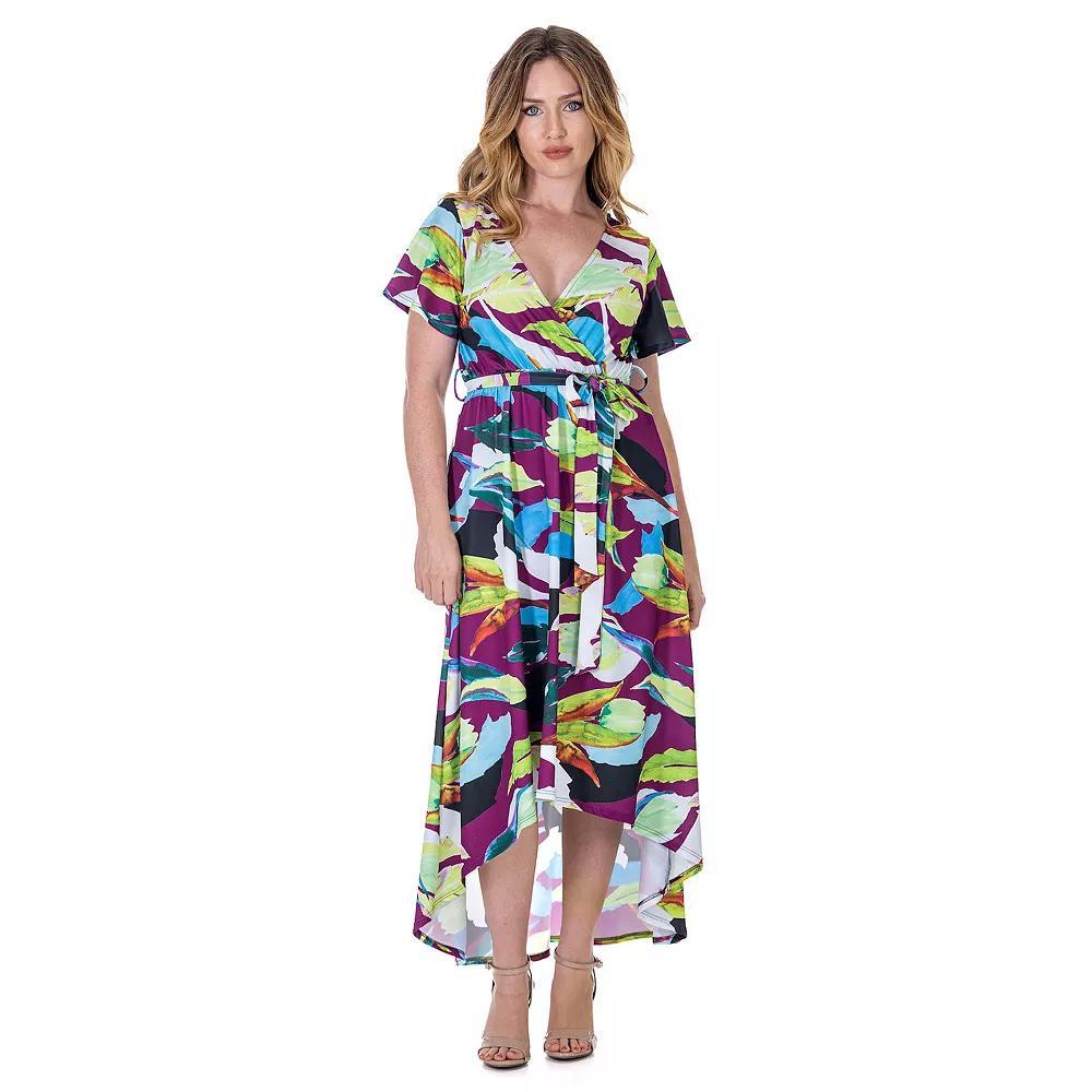 Women's 24Seven Comfort Apparel V-Neck High Low Wrap Dress, Size: Large, Purple Team Product Image