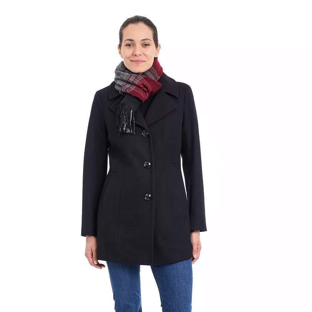 Women's London Fog Single Breasted Coat & Scarf, Size: Medium, Black Product Image