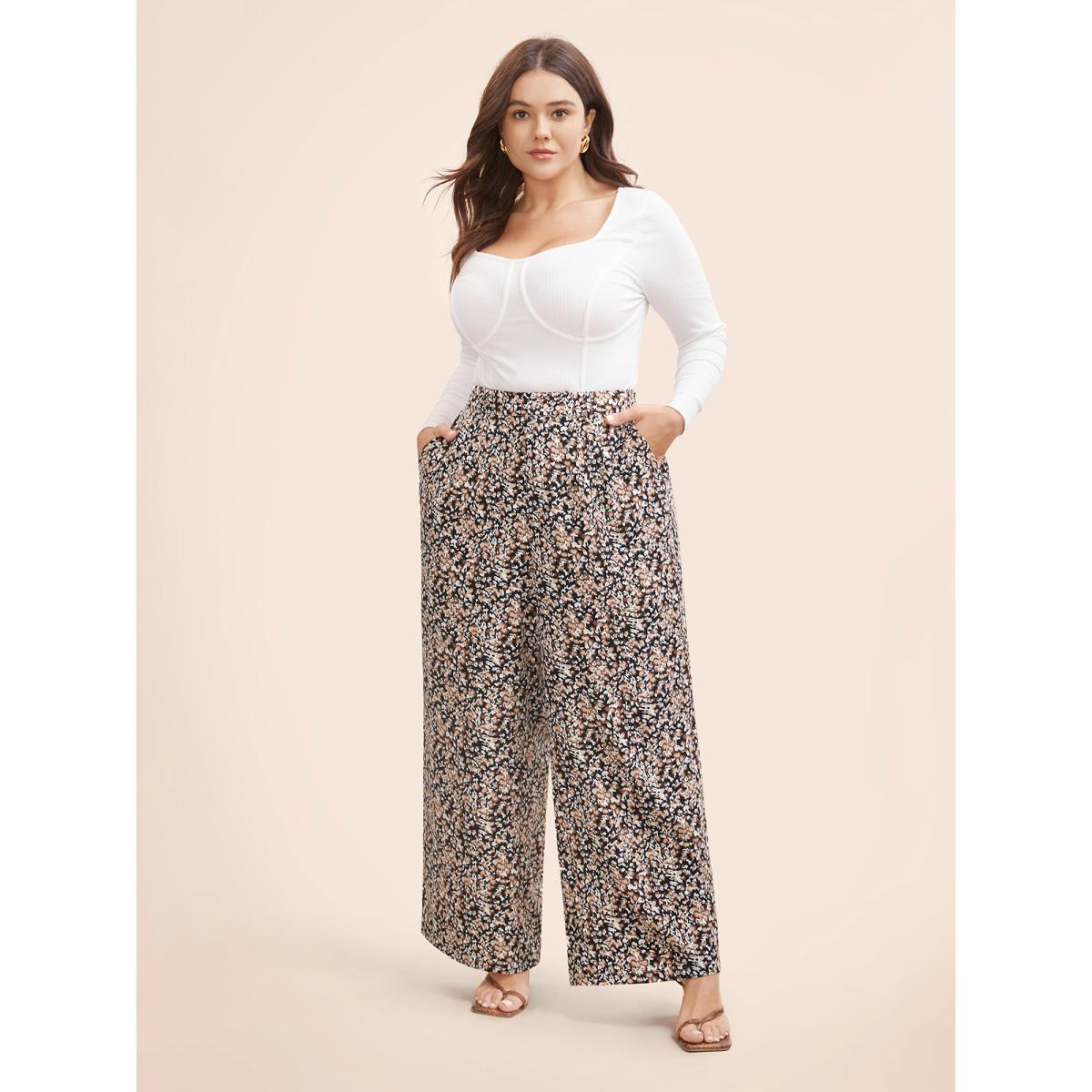 Plus Size Leopard Print Pleated Wide Leg Pants Women Leopard Casual Wide Leg Mid Rise Everyday Pants BloomChic 22-24/3X Product Image