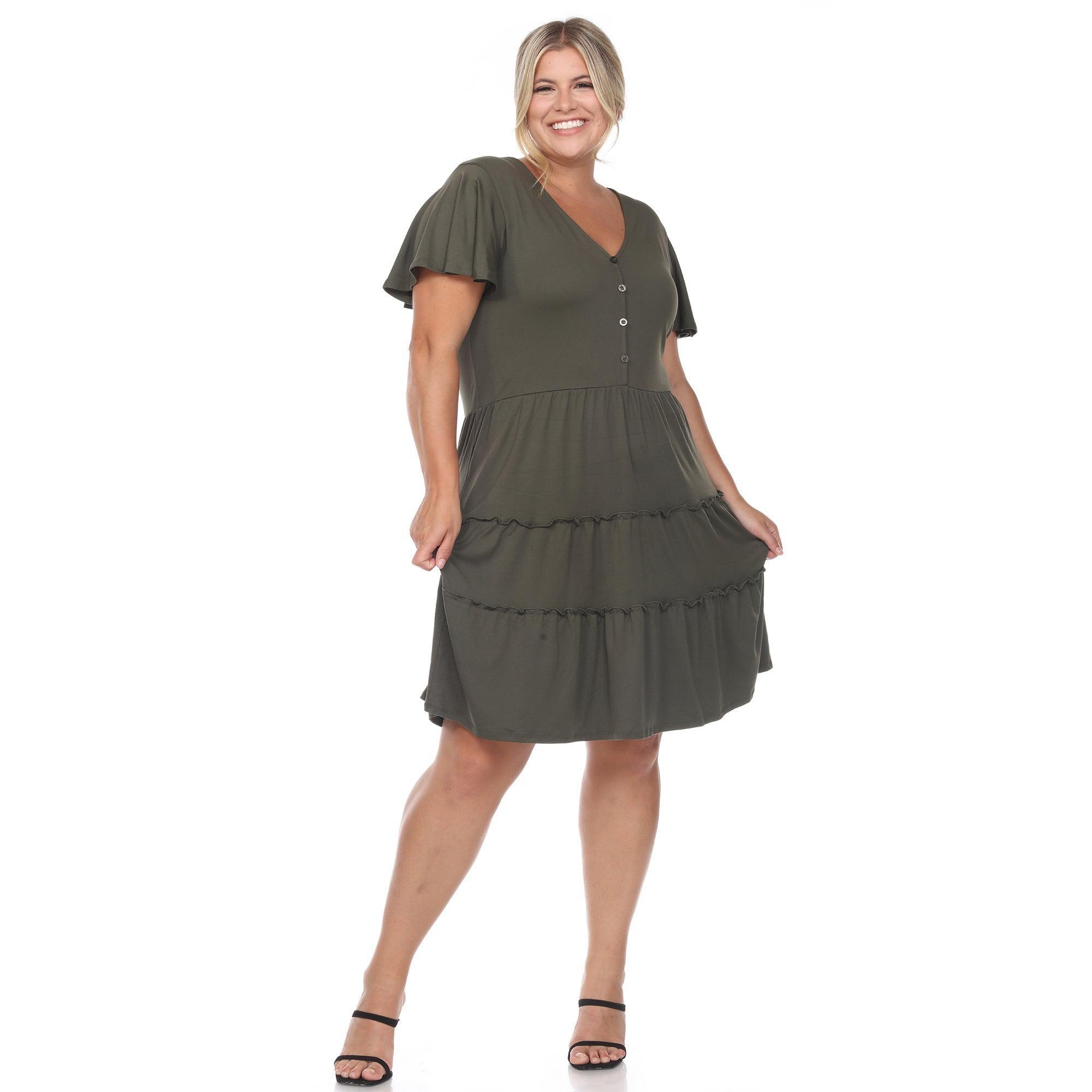 Short Sleeve V-neck Tiered Midi Dress - Plus Product Image