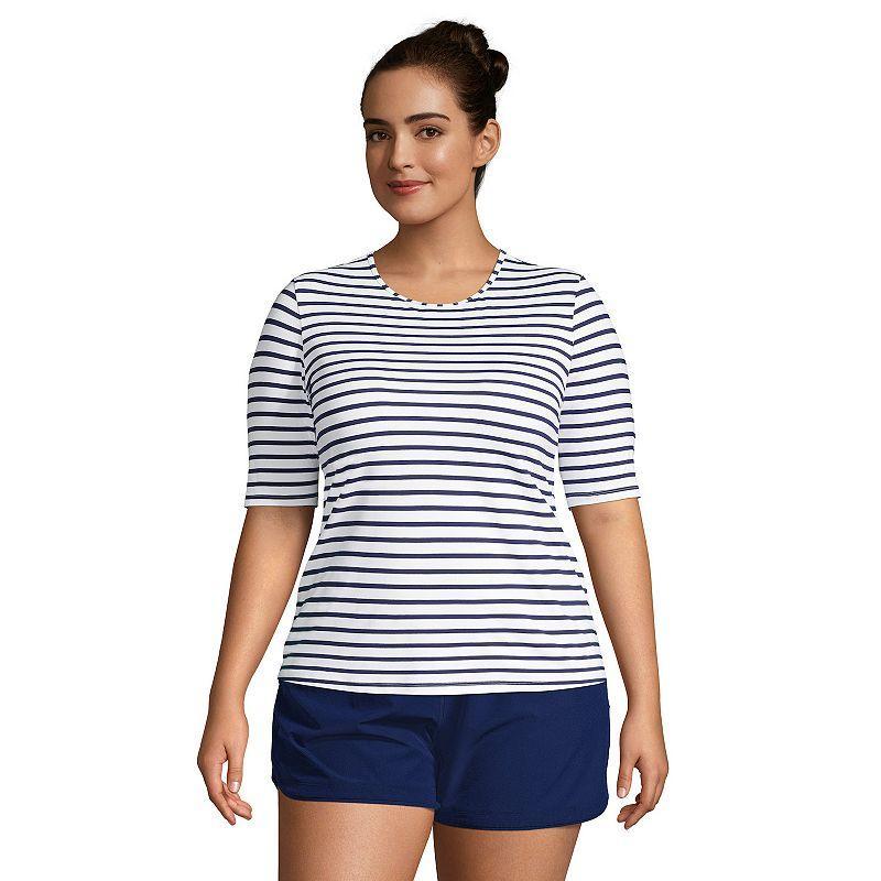 Women's Lands' End UPF 50 Elbow-Sleeve Rash Guard Swim Tee, Size: XL, Red Rose Stripe Product Image