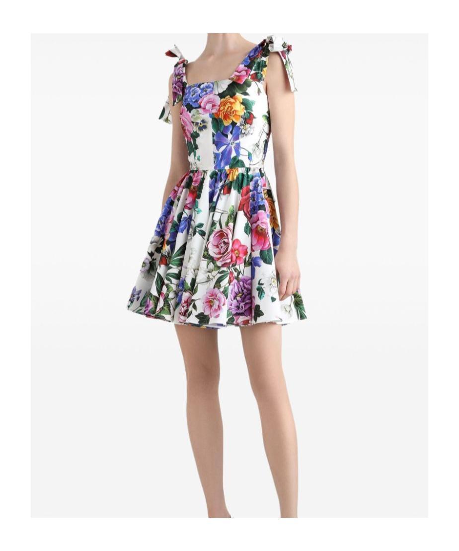 DOLCE & GABBANA Multicolor Sleelevelss Mini Dress With Square Neckline And All-over Floral Motif Product Image