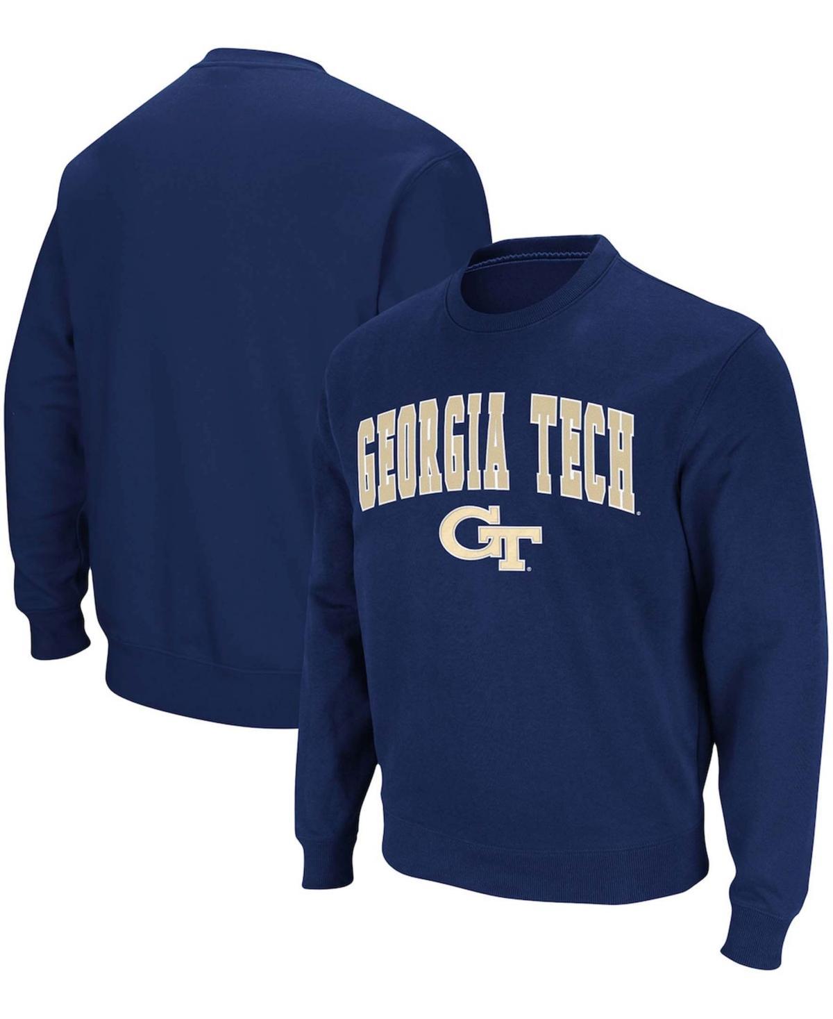 Men's Colosseum Navy Georgia Tech Yellow Jackets Team Arch & Logo Tackle Twill Pullover Sweatshirt, Size: Small, Blue Product Image
