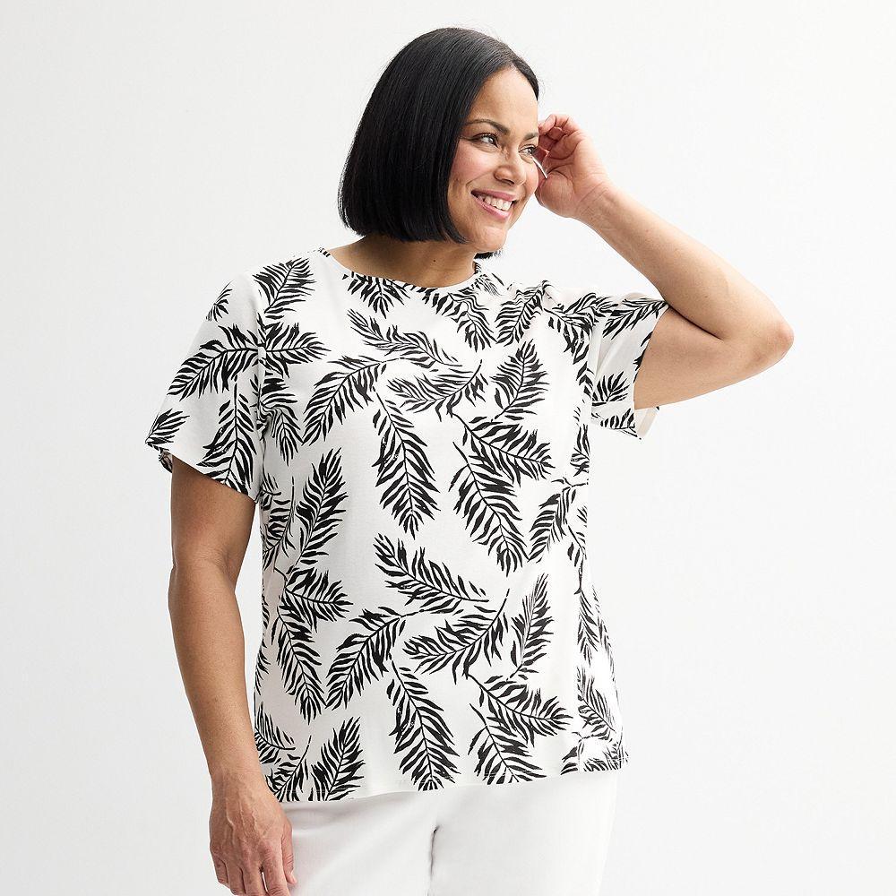 Plus Size Croft & Barrow® Essential Crewneck Top, Women's, Size: 2XL, Deep Pink Geo Product Image