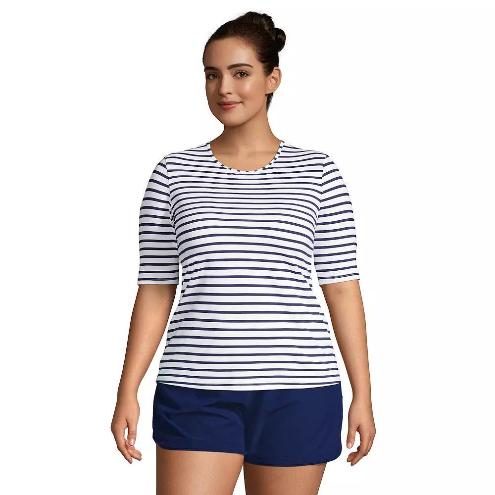 Women's Lands' End UPF 50 Elbow-Sleeve Rash Guard Swim Tee, Size: XL, Red Rose Stripe Product Image