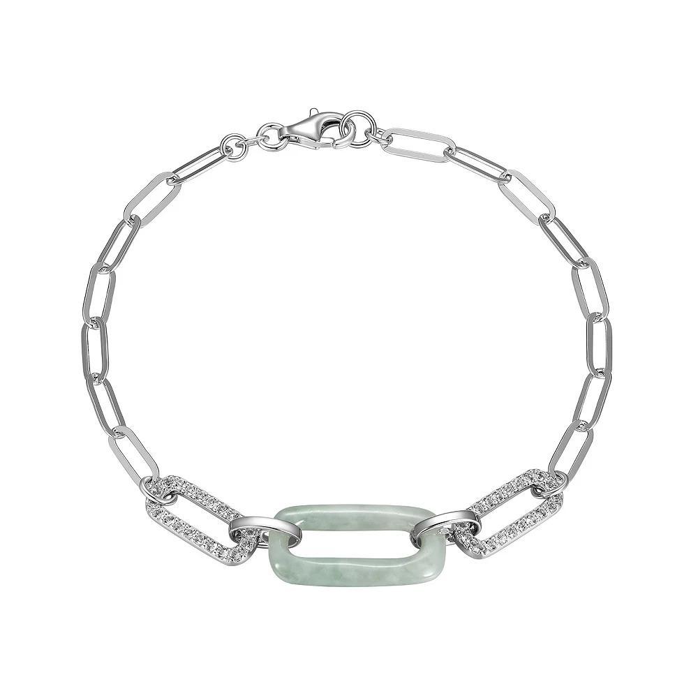 Dynasty Jade Sterling Silver Genuine Jade & White Topaz Paperclip Chain Bracelet, Women's, Size: 7.25" Product Image