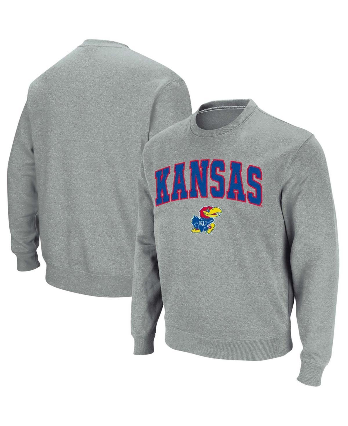 Men's Colosseum White Kansas Jayhawks Arch & Logo Crew Neck Sweatshirt, Size: 2XL Product Image