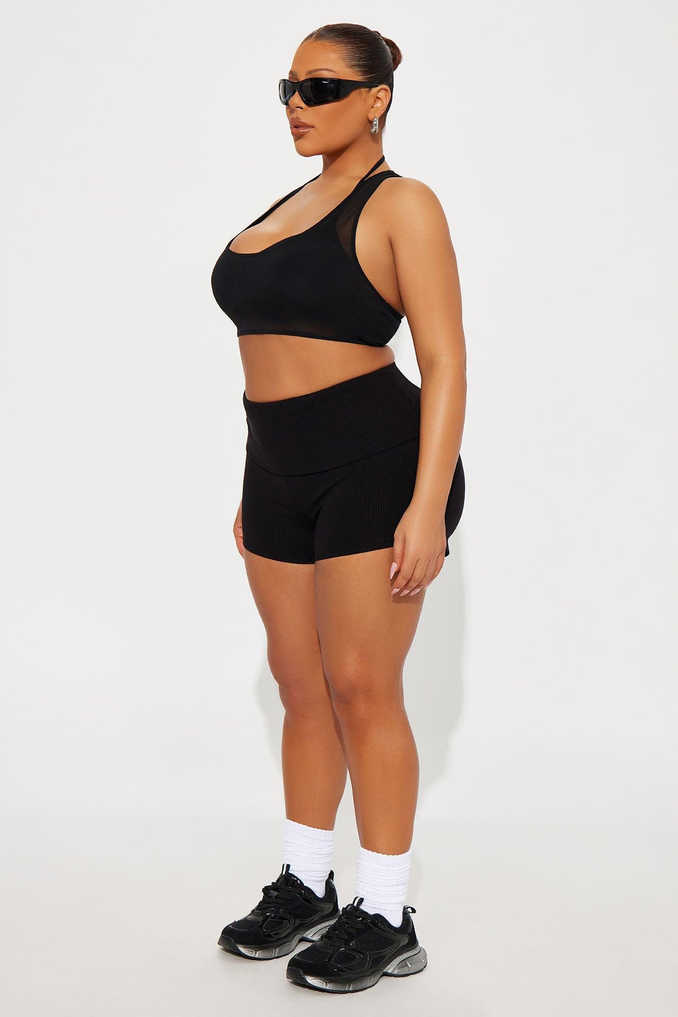 Ribbed Foldover Shorts - Black Female Product Image