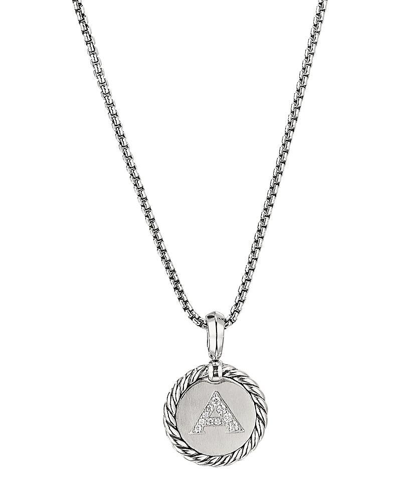 David Yurman Sterling Silver Cable Collectibles Initial Charm Necklace with Diamonds, 18 Product Image