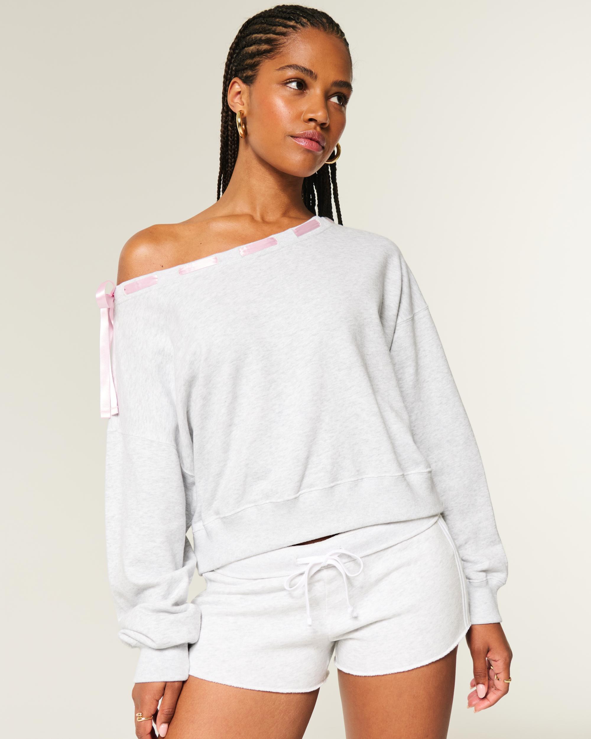 Off-the-Shoulder Tie Sweatshirt Product Image