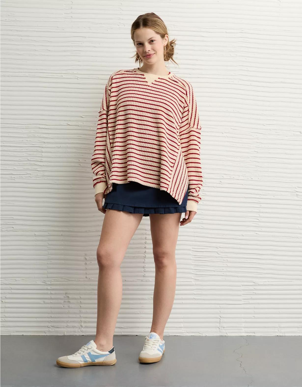 AE Big Hug Crew Neck Waffle Sweatshirt Product Image