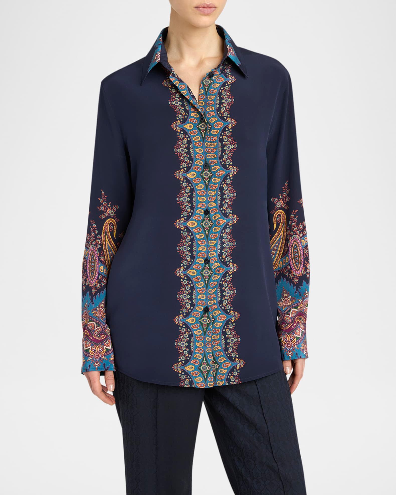 Long-Sleeve Printed Silk Shirt Product Image