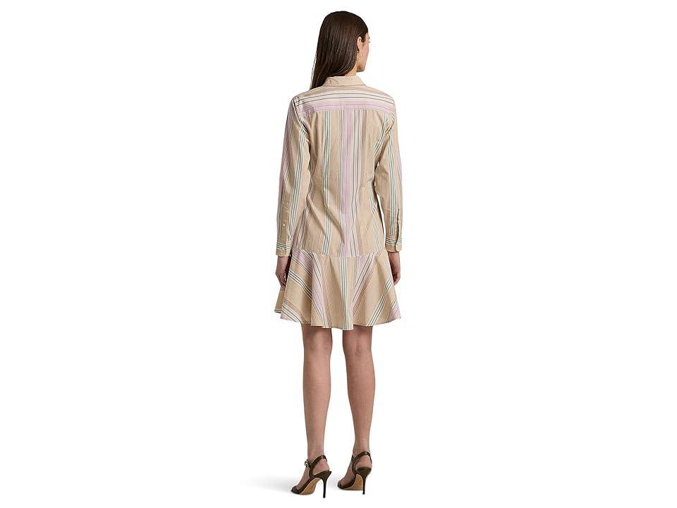 Lauren Ralph Lauren Striped Tie-Waist Broadcloth Shirtdress Lilac/Cream Multi) Women's Dress Product Image