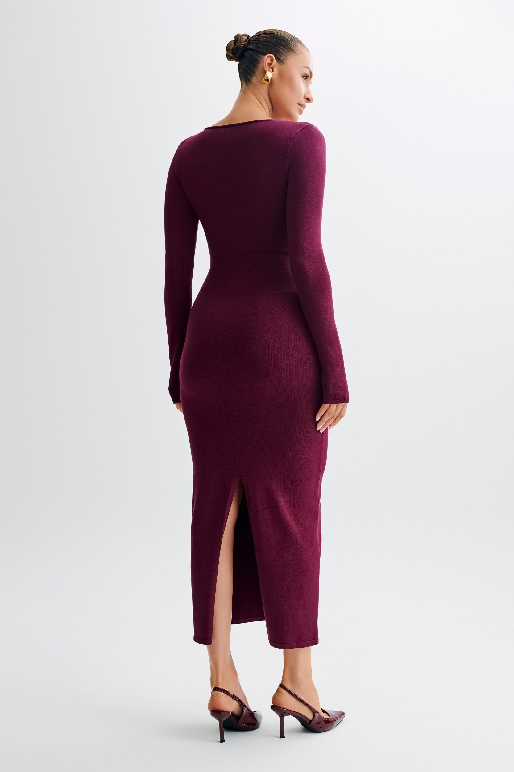 Maria Long Sleeve Buttoned Knit Maxi Dress - Plum Product Image