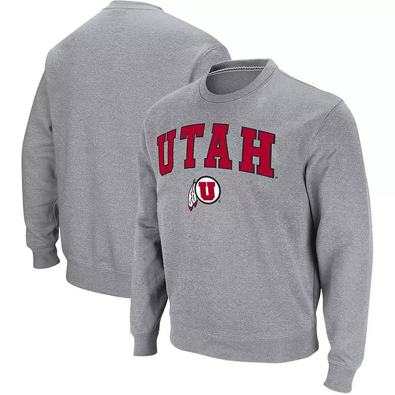 Men's Colosseum Heathered Gray Utah Utes Arch & Logo Tackle Twill Pullover Sweatshirt, Size: XL, Ute Grey Product Image