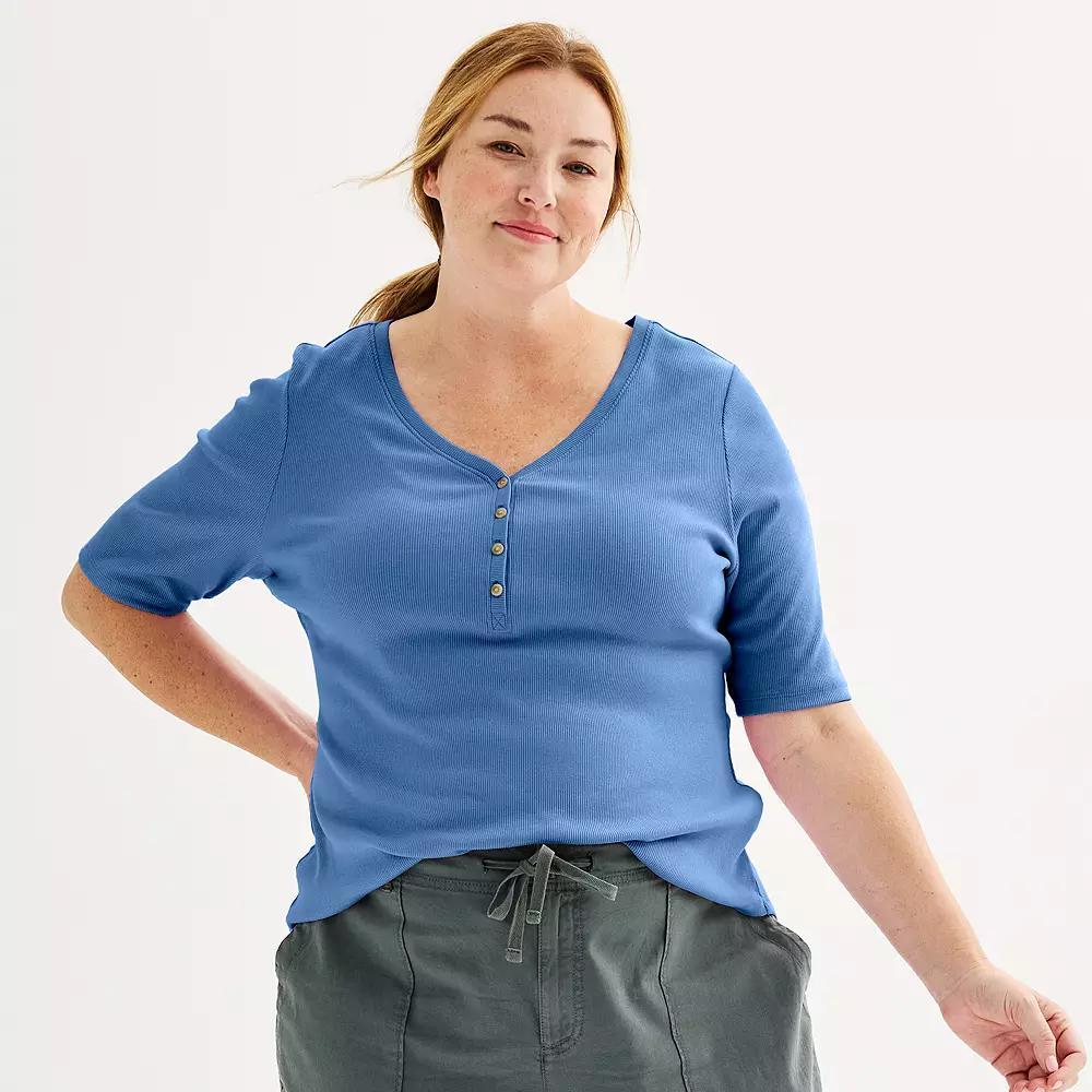 Plus Size Sonoma Goods For Life® Slim Fit Elbow Sleeve Henley, Women's, Size: 5XL, Pandora River Product Image