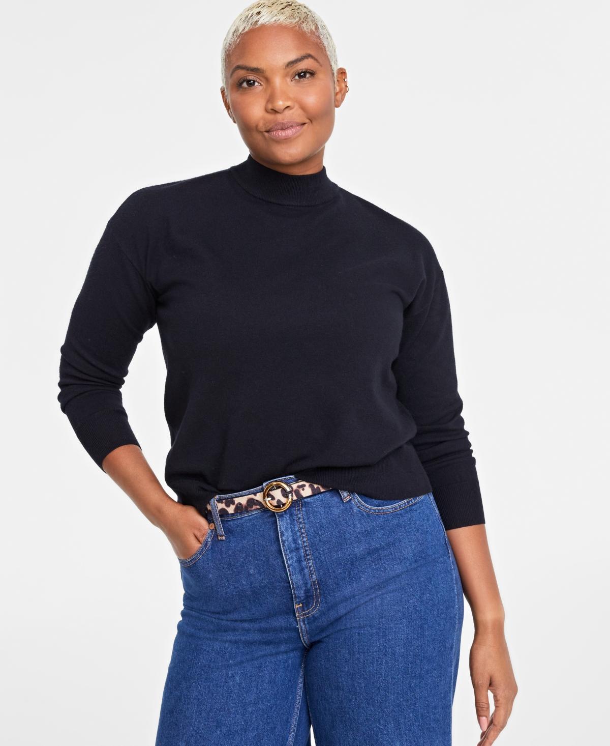 On 34th Womens Mock Neck Jersey Sweater, Created for Macys Product Image