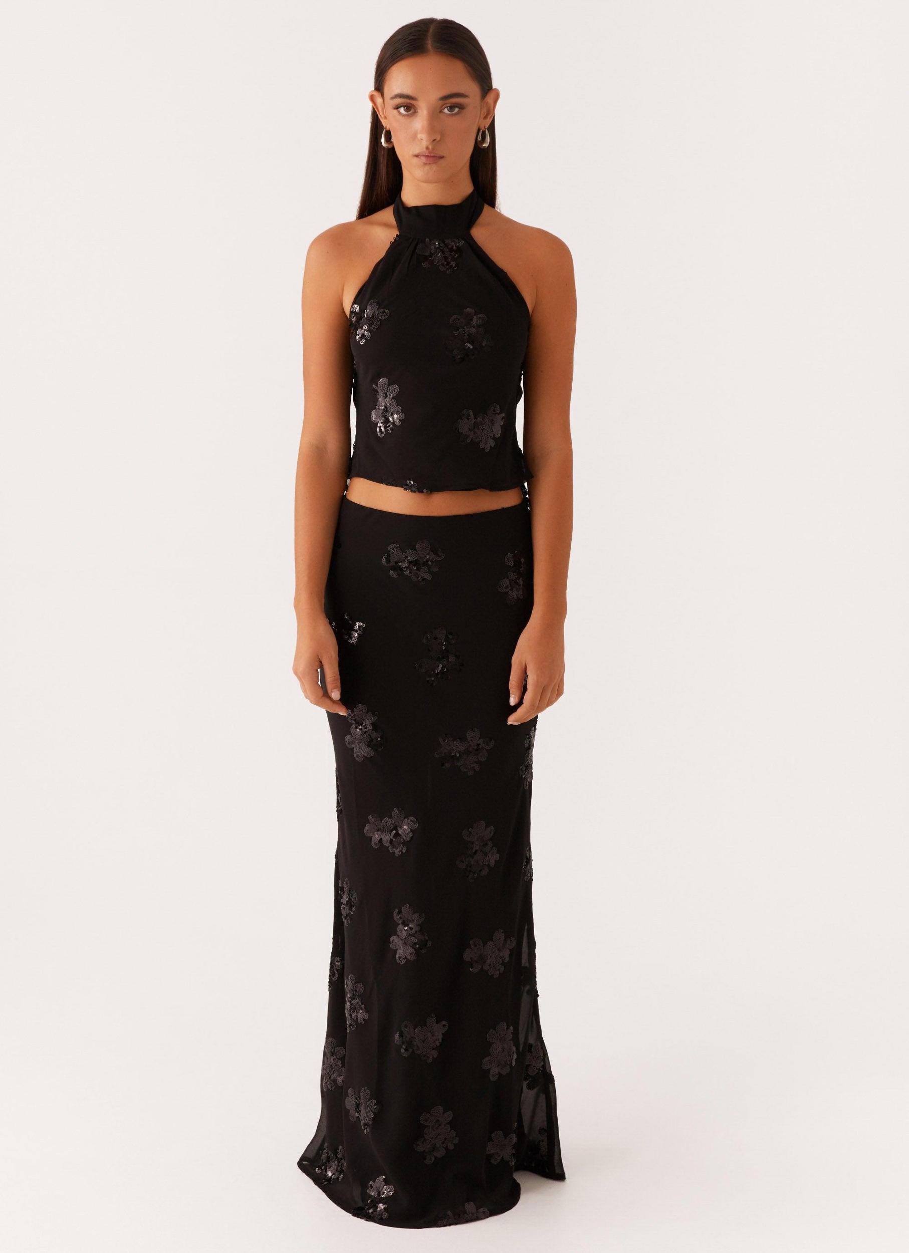 Cillian Sequin Halter Top - Black Girls Product Image
