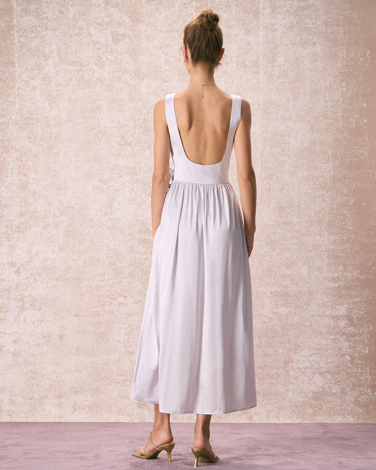 The Silver Boat Neck Floral Satin Maxi Dress Product Image