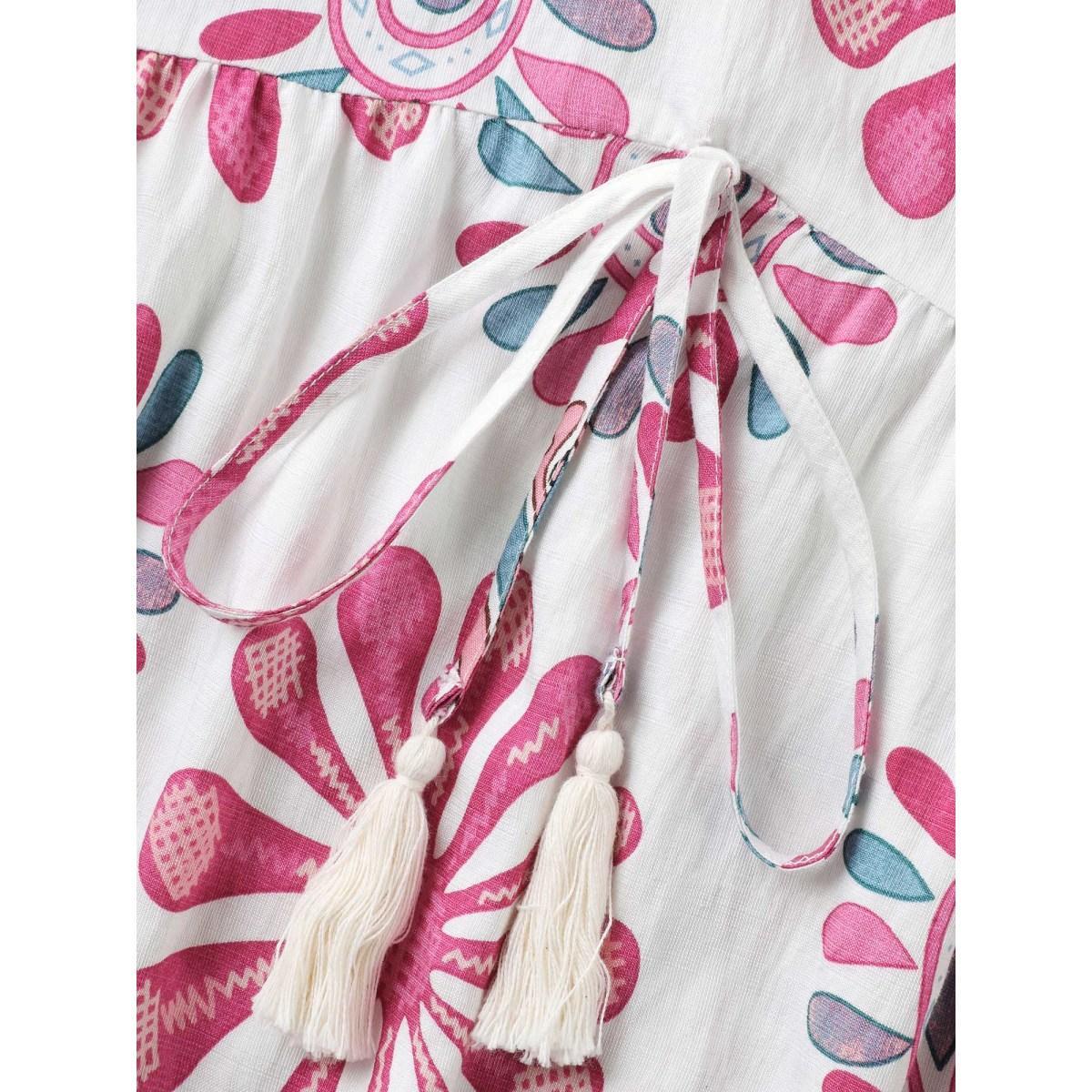 Plus Size Boho Drama Sheer A-Line Midi Dress Rosered Women V-neck Elbow-length sleeve Curvy BloomChic 26/4X Product Image