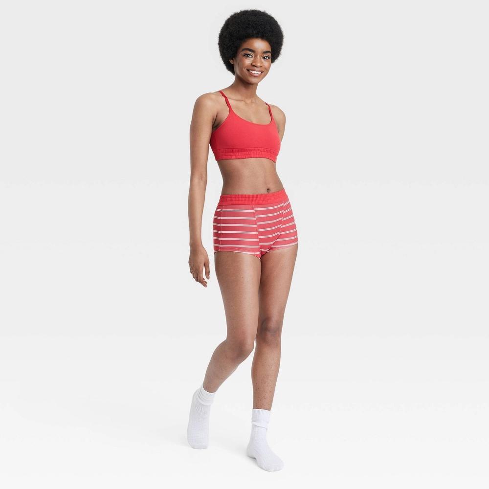 Womens Bralette and Boy Shorts Set - Colsie Brilliant Red M: Solid Knit Undergarment, Product Image