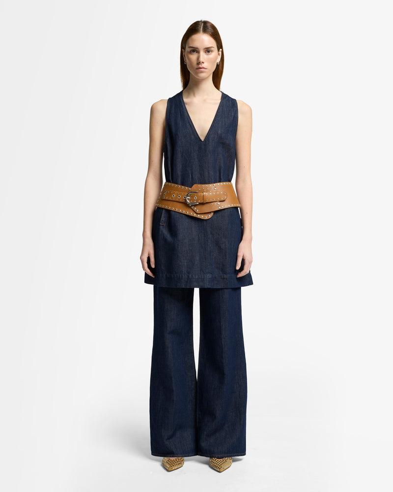 Indigo Linen V-Neck Dress Product Image