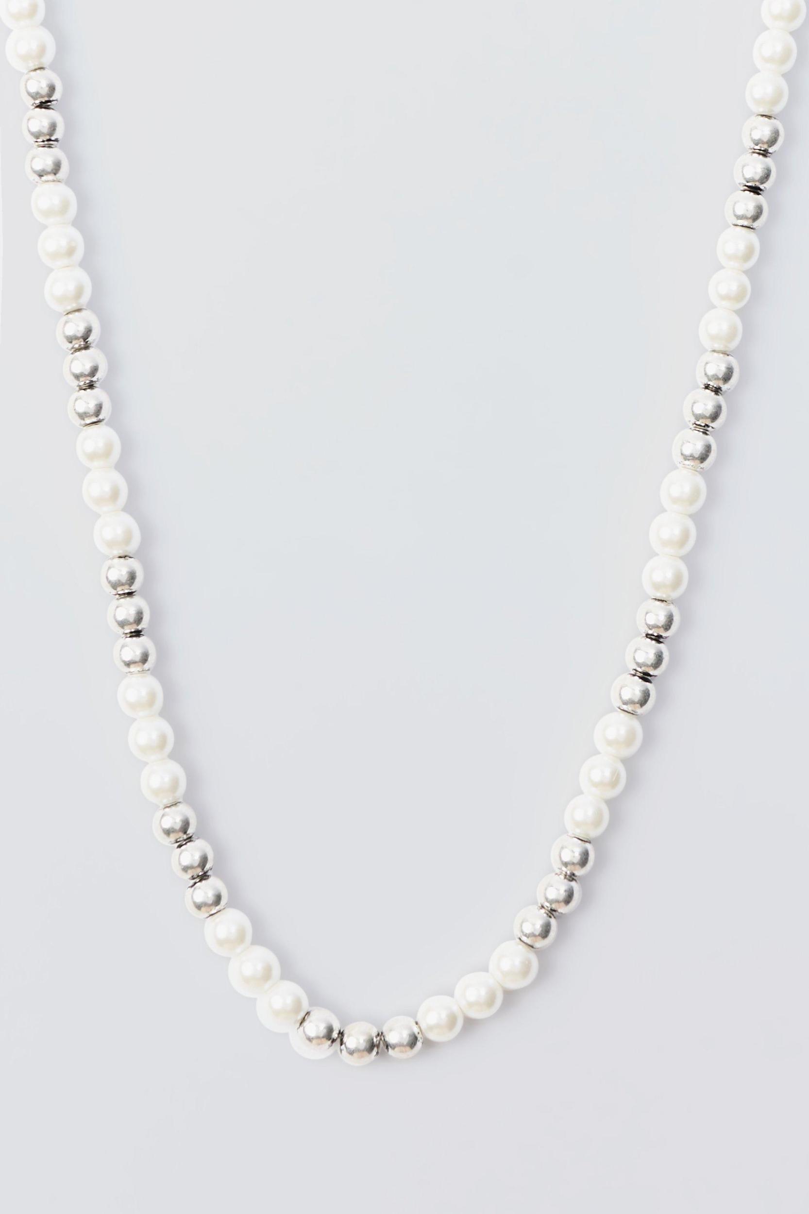 Metal Bead And Pearl Necklace | boohooMAN USA Product Image