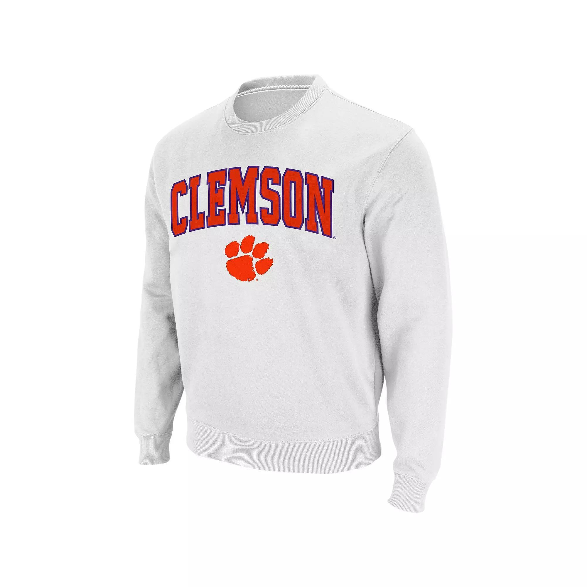 Men's Colosseum White Clemson Tigers Arch & Logo Crew Neck Sweatshirt, Size: Large Product Image