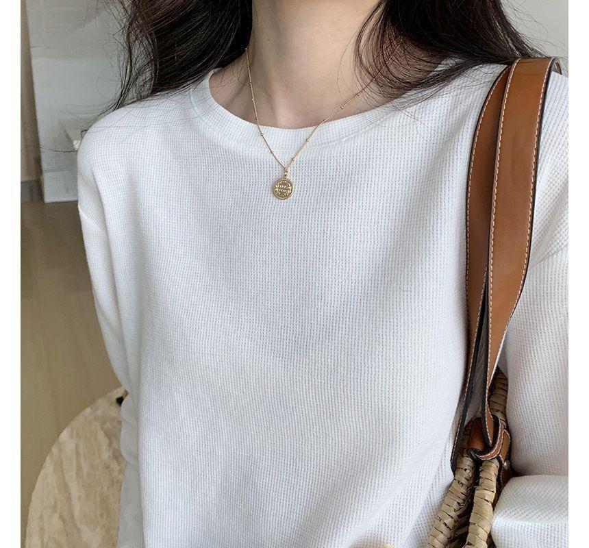 Long-Sleeve Round Neck Plain Waffle Tee Product Image
