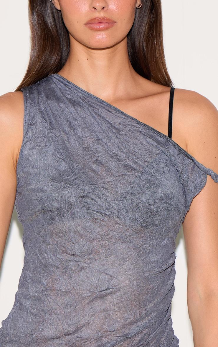 Charcoal Crinkle Mesh Twist Sleeve Detail Long Top Product Image