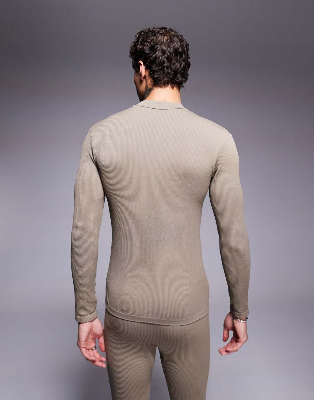 ASOS 4505 Ski seamless thermal mock neck base layer top in clay Product Image