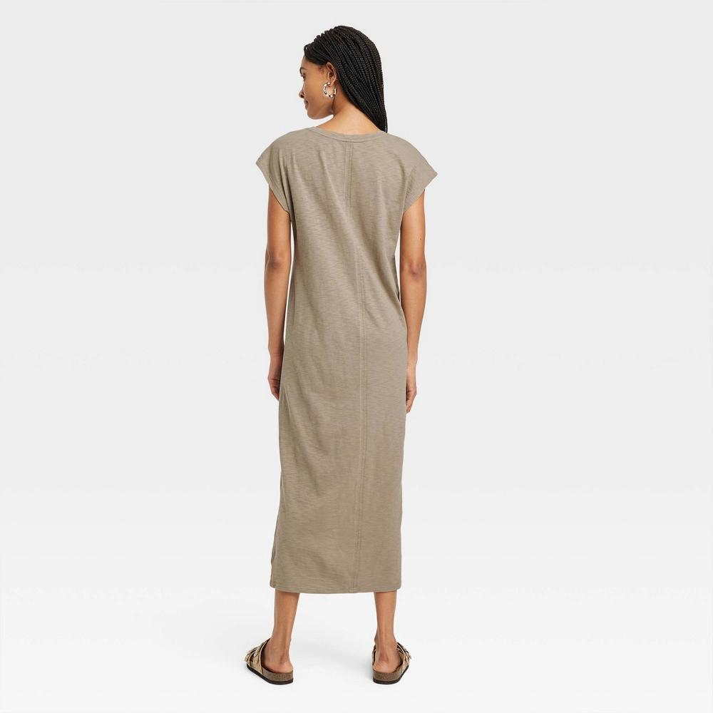 Womens Short Sleeve Midi T-Shirt Dress - Universal Thread Brown XL: V Neck, Dolman Sleeve, Pullover, Jersey Fabric Product Image
