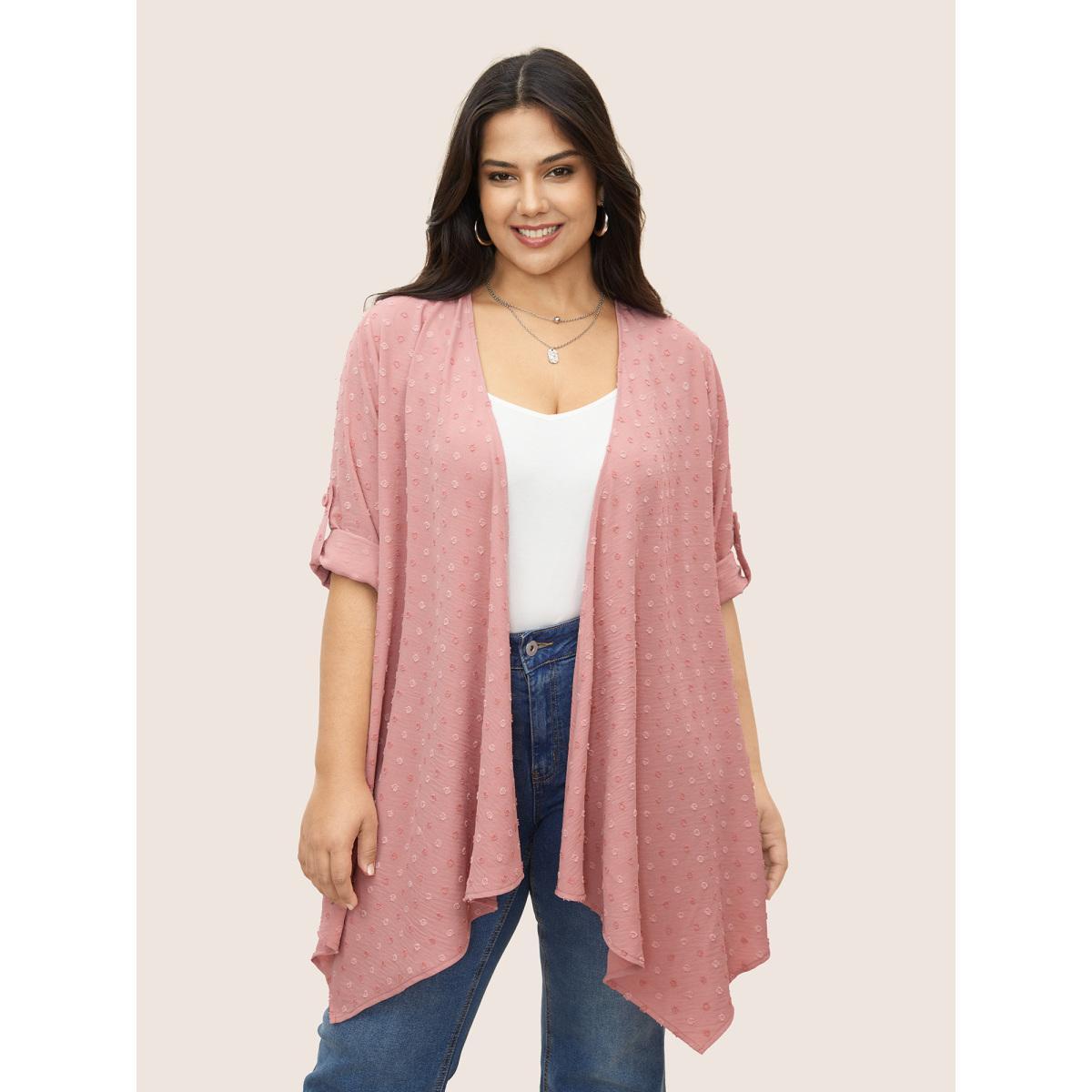 Plus Size Plain Synthetic Texture Tab Sleeve Kimono Women DustyPink Elegant Texture Everyday Kimonos BloomChic 10/M Product Image