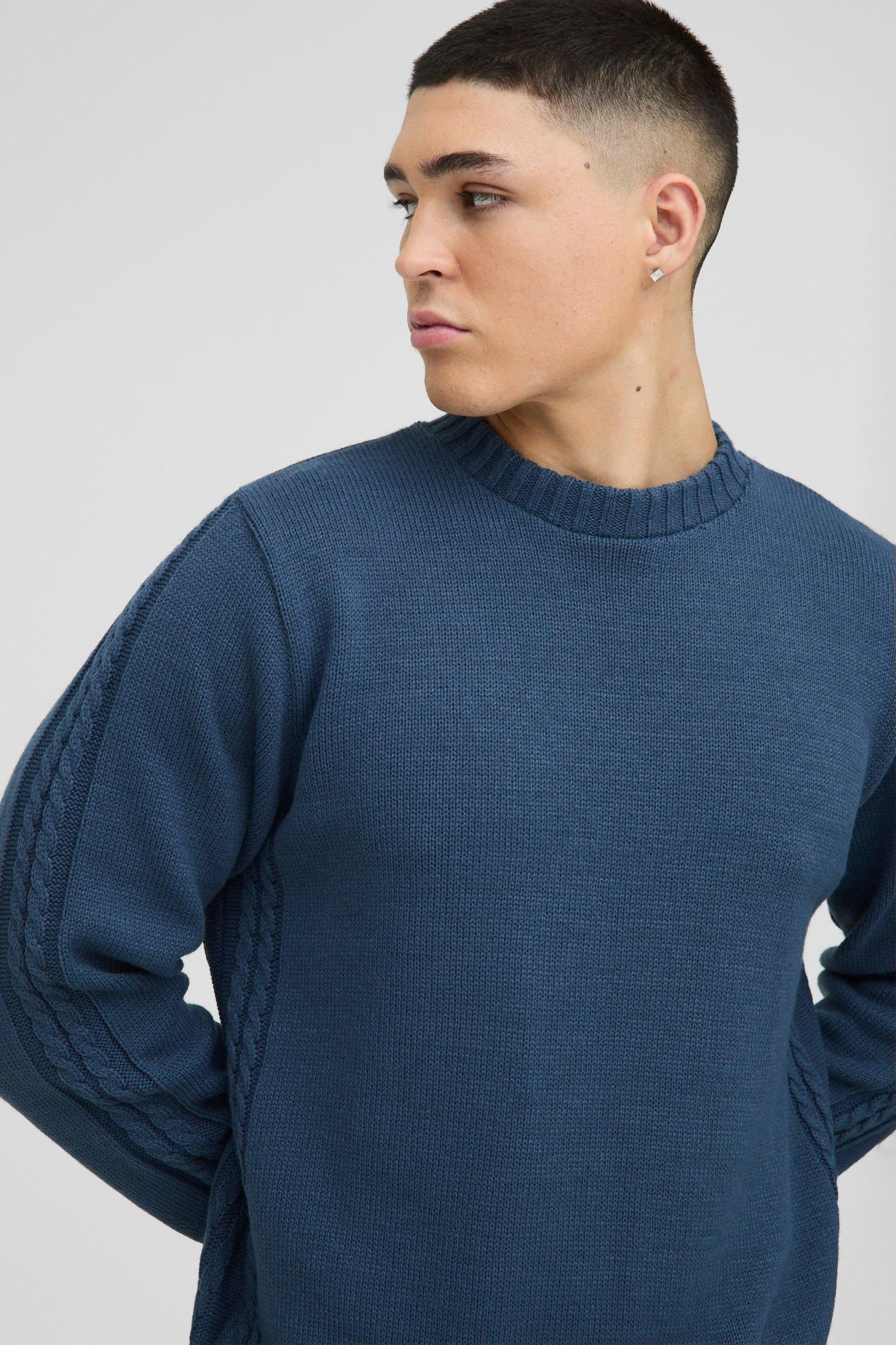Regular Fit Cable Knit Seam and Hem Sweater | boohooMAN USA Product Image