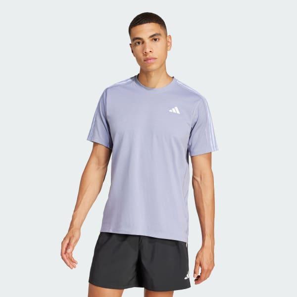 adidas Own the Run 3-Stripes Tee Silver Violet 2XL Mens Product Image