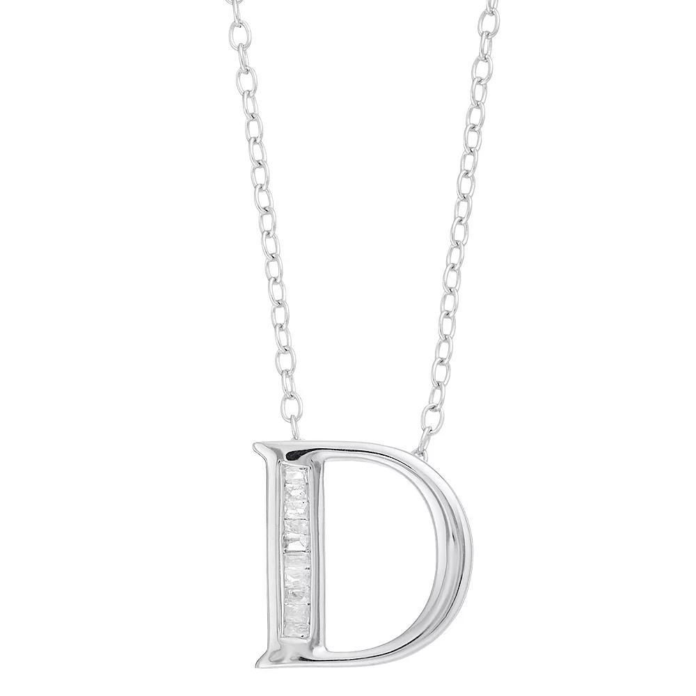 Sterling Silver Baguette Diamond Initial Pendant Necklace, Women's, Size: 18" Product Image
