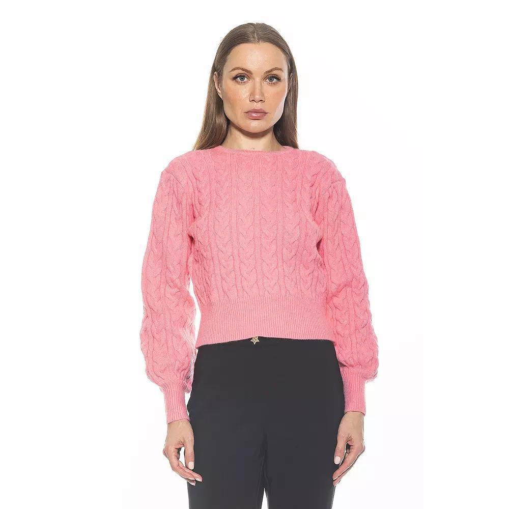 Women's ALEXIA ADMOR Berli Crewneck Bubble Sleeve Cable Knit Sweater, Size: XL, Black Product Image