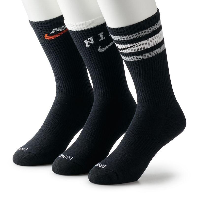 Men's Nike 3-Pack Everyday Plus Cushioned Crew Socks, Size: 8-12, Black Product Image
