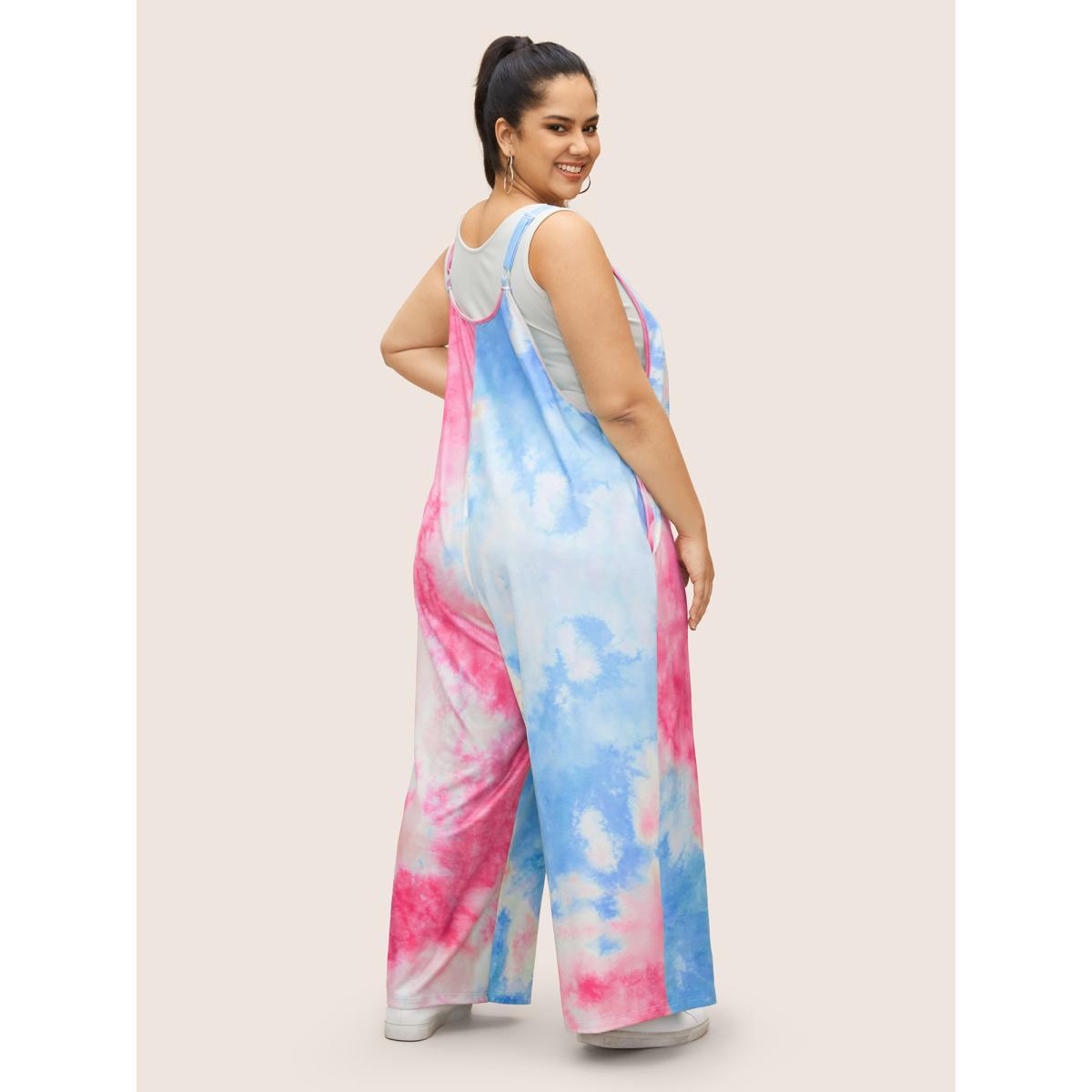 Plus Size Multicolor U Neck Tie Dye Pocket Pleated Jumpsuit Women Casual Sleeveless U-neck Everyday Loose Jumpsuits BloomChic 10/M Product Image