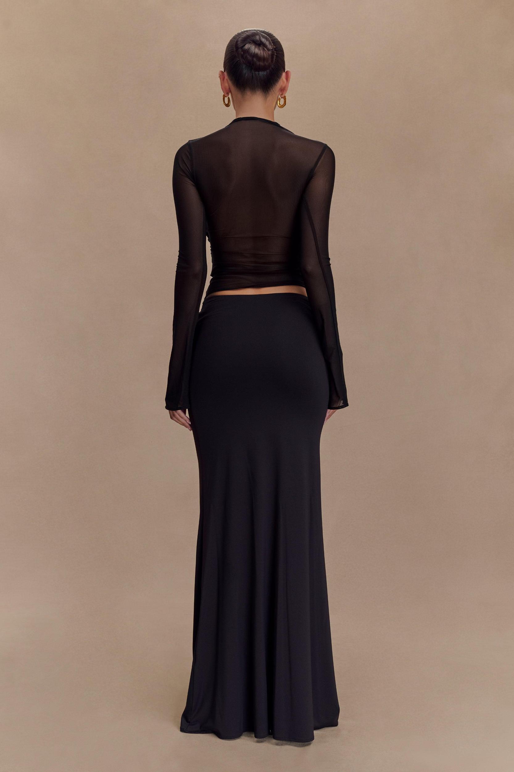Tania Slinky And Mesh Long Sleeve Top - Black Product Image
