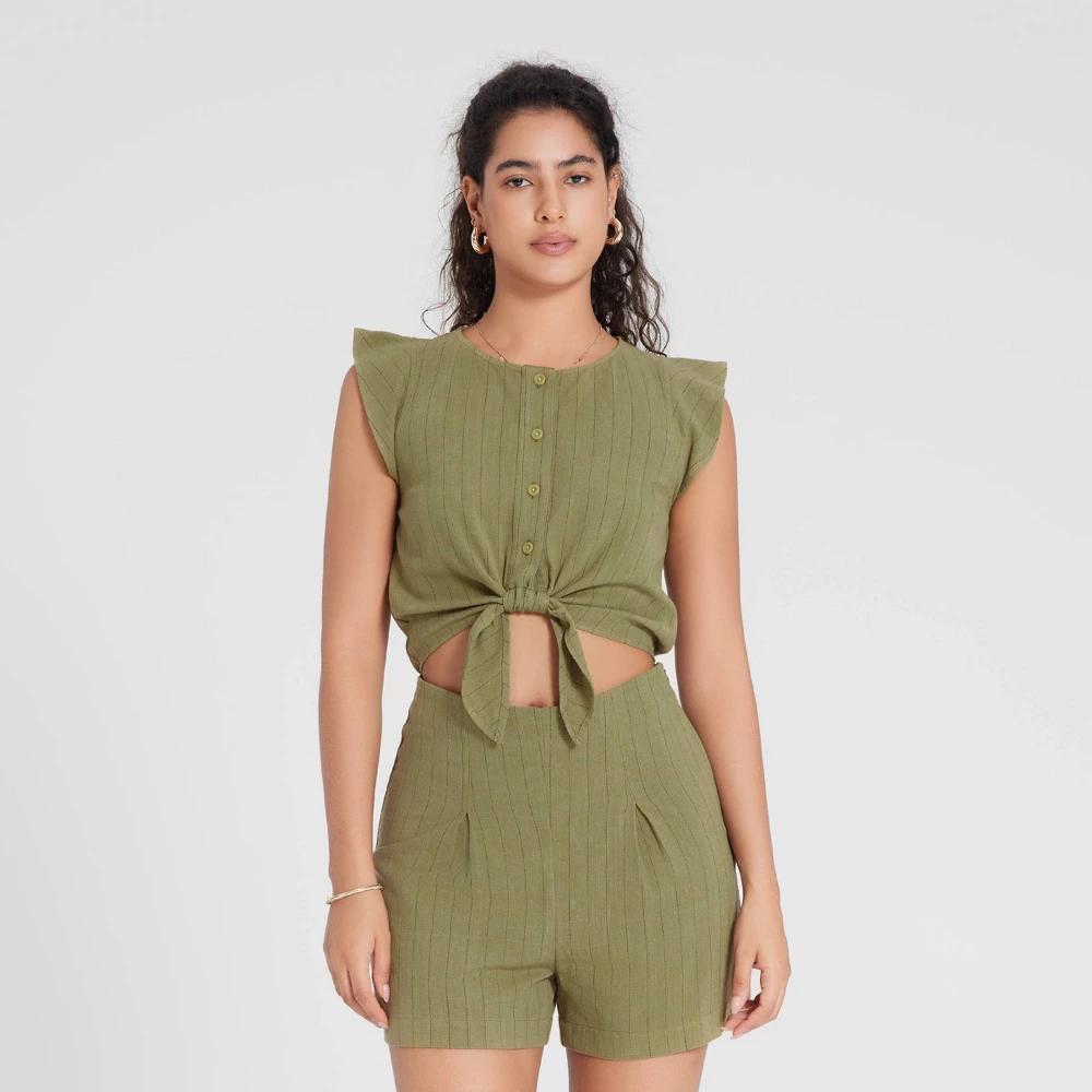 Women's Cap Sleeve Tie-Front Romper - Universal Thread™ Product Image