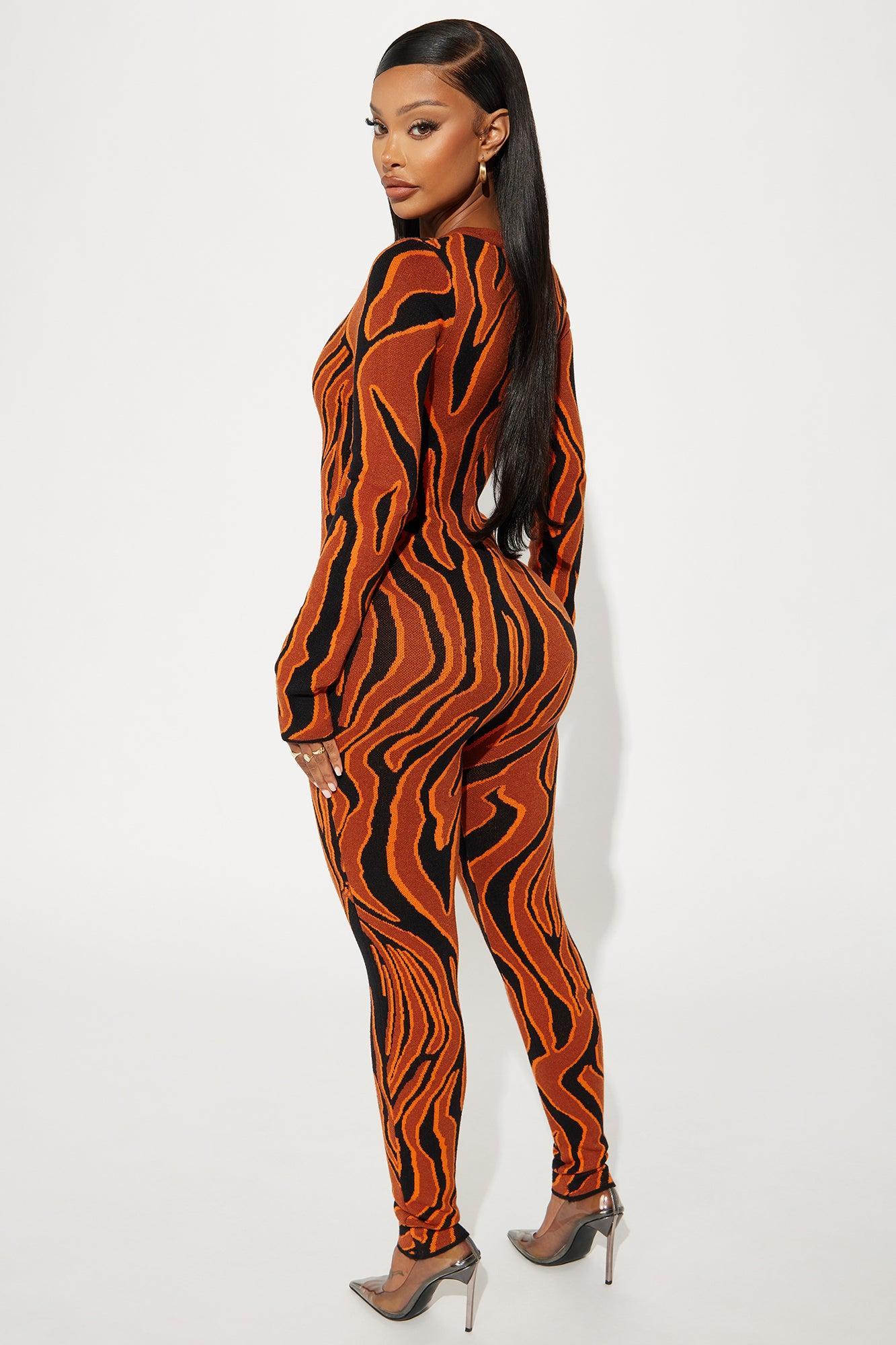 Up In Flames Sweater Jumpsuit  - Rust/combo Female Product Image