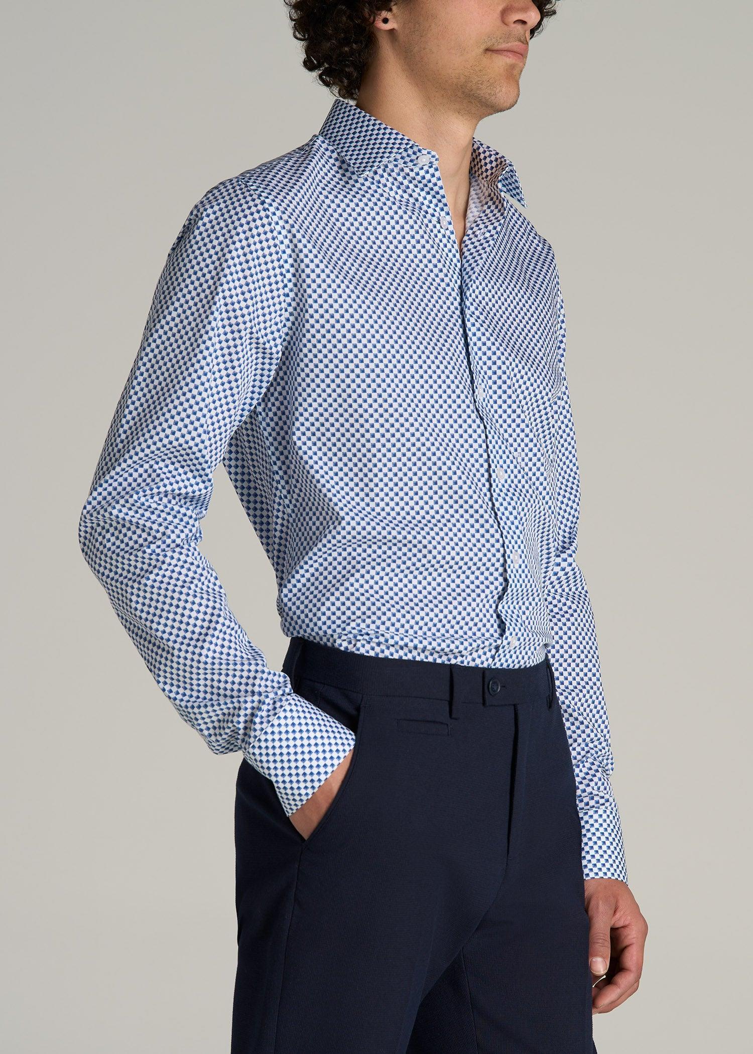 Premium Dress Shirt for Tall Men in Blues Check Product Image