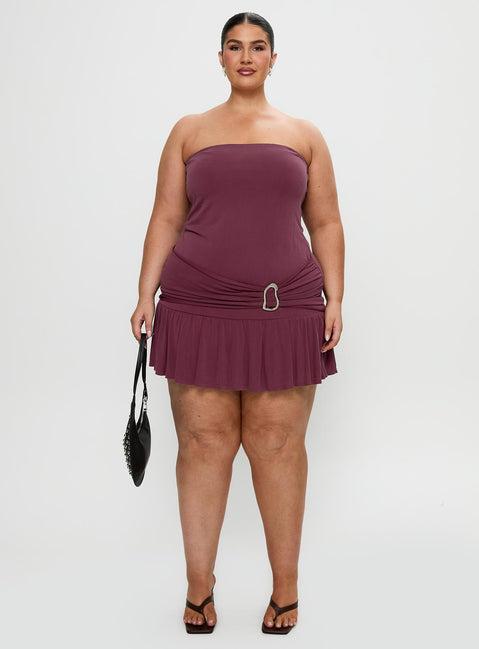 Love Lingers Strapless Mini Dress Burgundy Curve Product Image